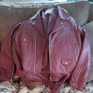 Mango Genuine Soft Sheeps Leather Jacket in Soft Burgundy..3 Small Repair Needed
